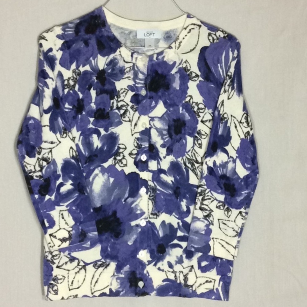 LOFT Purple Floral Cardigan